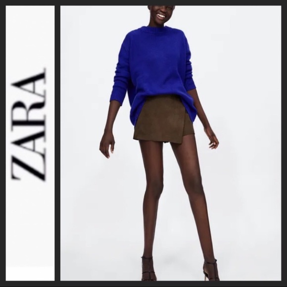Zara Brown Suede Skort with Zipper Detail - Picture 4 of 7